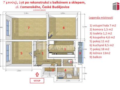 Prodej bytu 3+1 České Budějovice, Komenského 59 č. 2