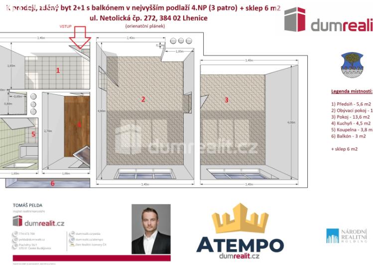 Prodej bytu 2+1 Lhenice, Netolická 272 č. 2
